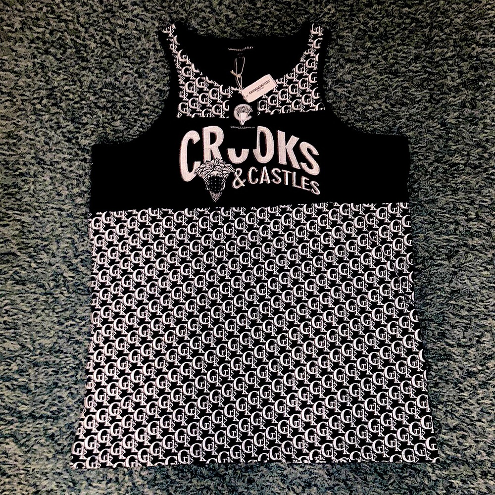 CROOKS AND CASTLES Lux Block Tank Top in BLACK/WHITE_Size: 4XL